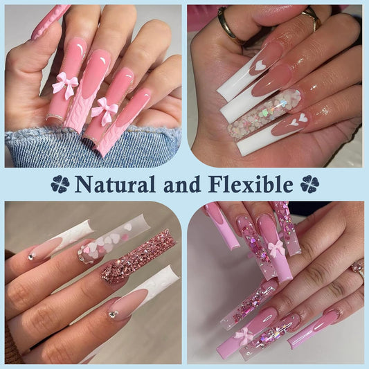 XXL Nail Tips Square 504 Pcs 12 Sizes - No C Curve Flat Square Nail Tips Clear 2XL Full Cover Tapered Gel Acrylic Fake Nails Gelly Tips for Nail Extension Nail Art
