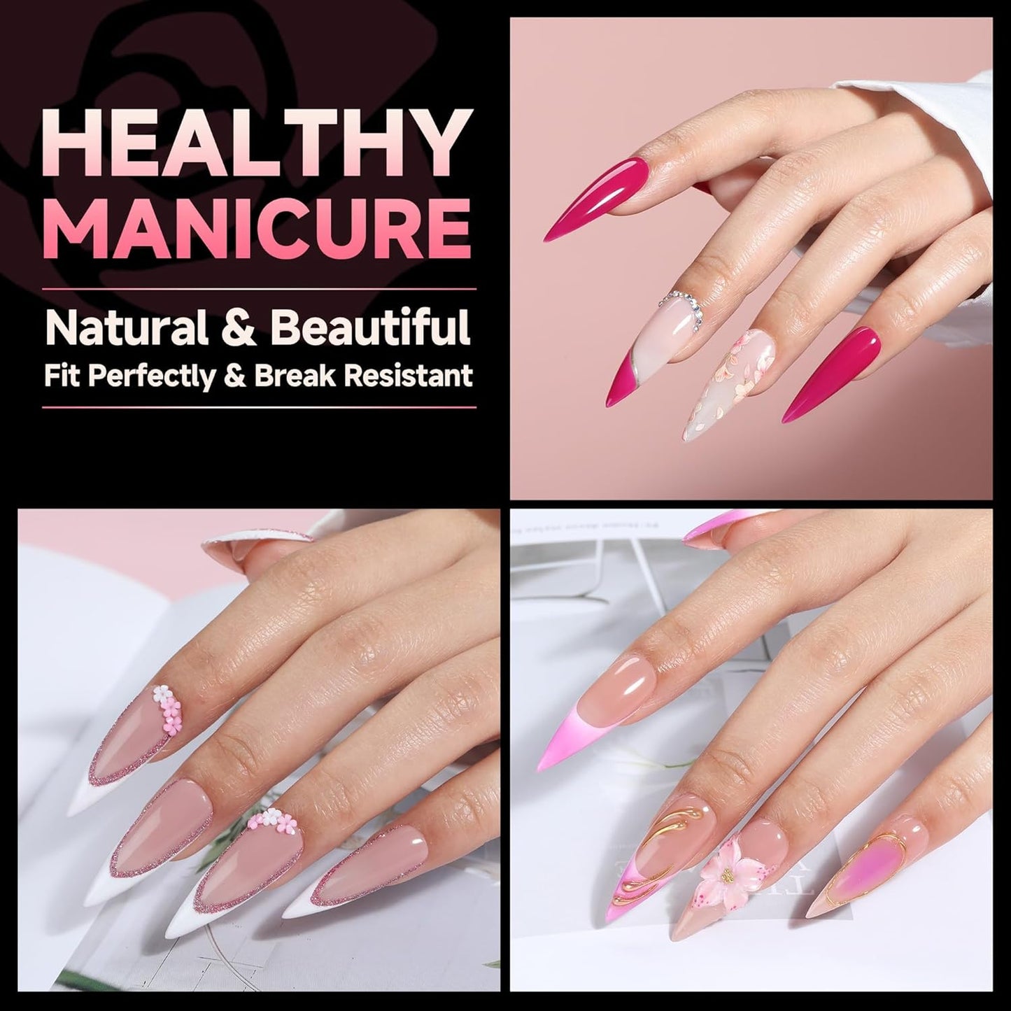 UNA GELLA Stiletto Gel Nail Tips Long: Full Cover 312pcs Half Matte Halloween Stiletto Gel Tips Press On Nails for Faster Gelly Nail Extension, Clear False Fake Acrylic Nails 12 Sizes for Her