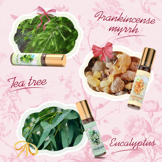 Essential Oil Roll On Set, Natural Aromatherapy Oils with Portable Roller Ball for Skin Care- Tea Tree, Frankincense & Myrrh, Lavender, Peppermint, Eucalyptus, Lemon - Gifts for Women & Men