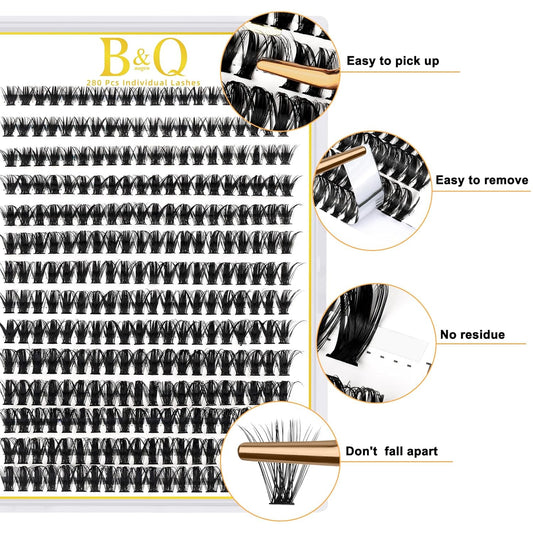 B&Qaugen Lash Clusters 50D-D-11mm Individual Lashes 280 Clusters False Eyelash 30D 40D 50D Lash Clusters Extensions Individual Lashes Cluster DIY Eyelash Extensions at Home (50D-D,11mm)