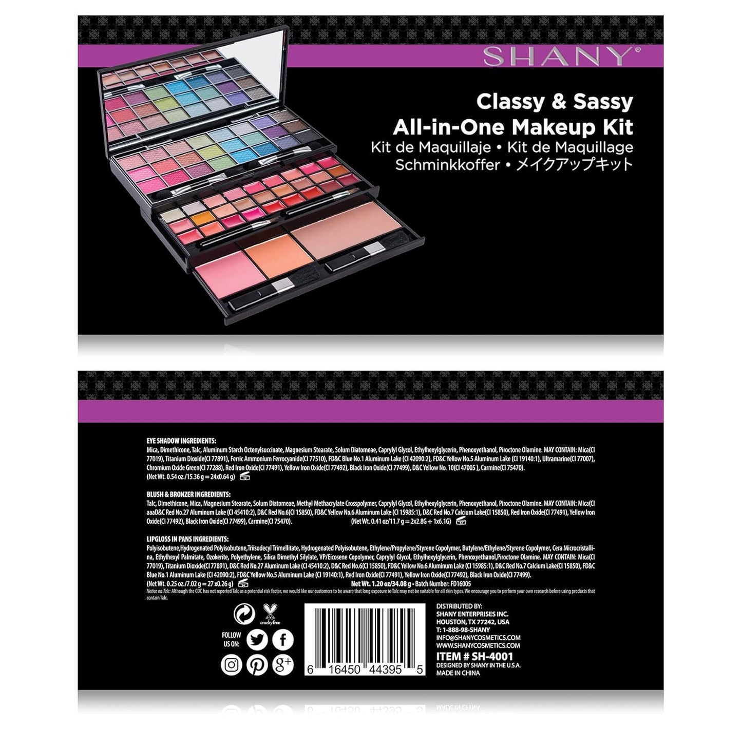SHANY Classy & Sassy All-in-One Makeup Kit Makeup Set with Cosmetics Mirror, Makeup Applicators, 24 Eye Shadows Colors, 18 Lipstick Lip Glosses, 2 Blushes, and 1 Bronzer - Premium Giftable Packaging