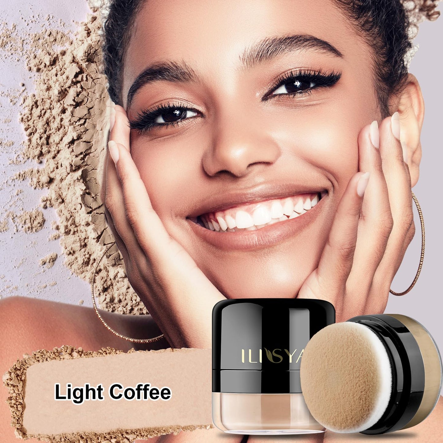 Setting Powder Lightweight Loose Powder Finishing Powder Long-Lasting Face Powder Waterproof with Soft Mushroom Powder Puff & Mirror, Natural Finish,0.28 Oz (Light Coffee/Natural)
