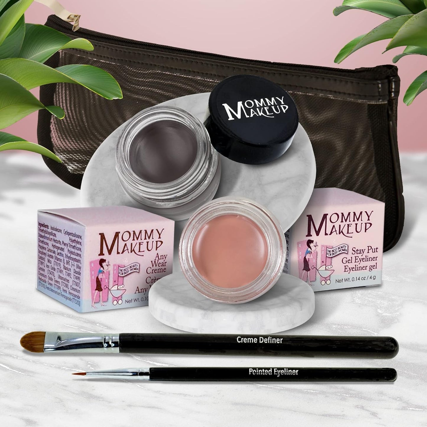 The Everlasting Eye 5 Piece Waterproof Makeup Set. Gel Eyeliner, Creme Eyeshadow, 2 brushes and Mesh Bag. Paraben-free, Talc-free, Cruelty-free. Anna/Chocolate Kiss 1202