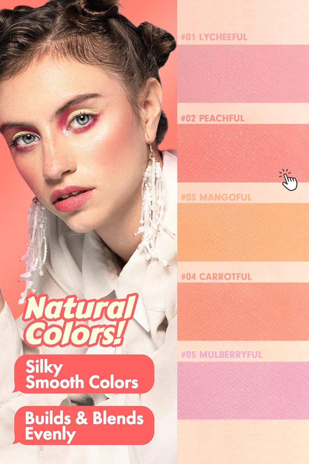 Cheerful Blusher | Peach Blush for Cheeks Powder Makeup | Korean Makeup Creamy Blush Powder | Fine Pigmented Blush | Powder Compact Make Up Blush 0.14 Oz. (02 Peachful)