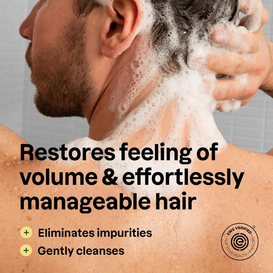 ATTITUDE Men's Shampoo and Conditioner 2-in-1, Volumizing for Thin Hair, With Rosemary and Rice Protein, 97% Natural Origin Ingredients, EWG Verified, Amber & Citrus, 14 Fl Oz