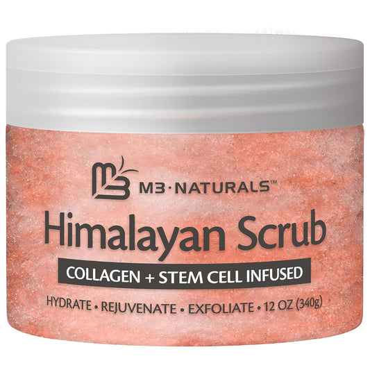 Himalayan Salt Scrub, Face, Foot, and Body Exfoliator with Collagen and Stem Cells, Exfoliating Scrub for Toning, Cellulite, and Skin Care by M3 Naturals