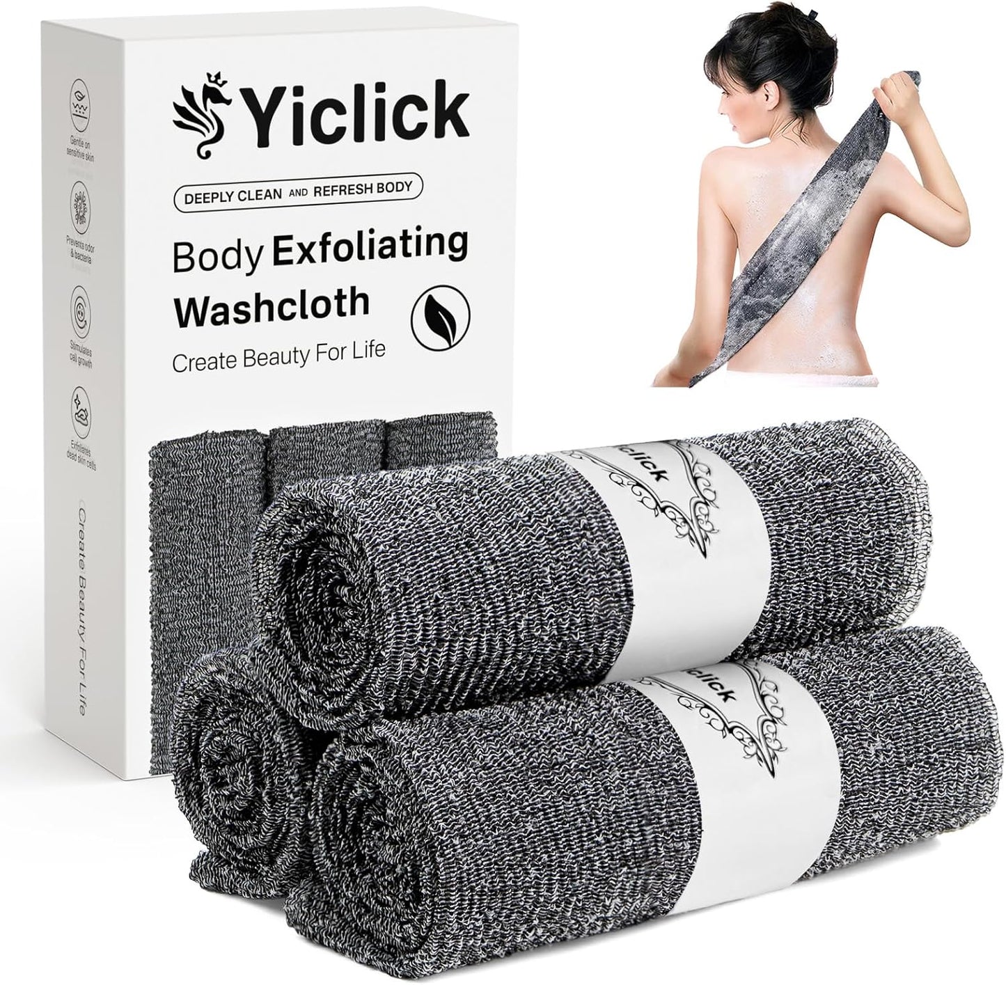 Yiclick Exfoliating Washcloth Towel【3 Pack】- Exfoliating Body Scrubber Exfoliator, Back Scrubber for Use in Shower Bath, Exfoliate Rags Wash Cloths, Loofah Lufa Sponge, Body Scrub, Women Men