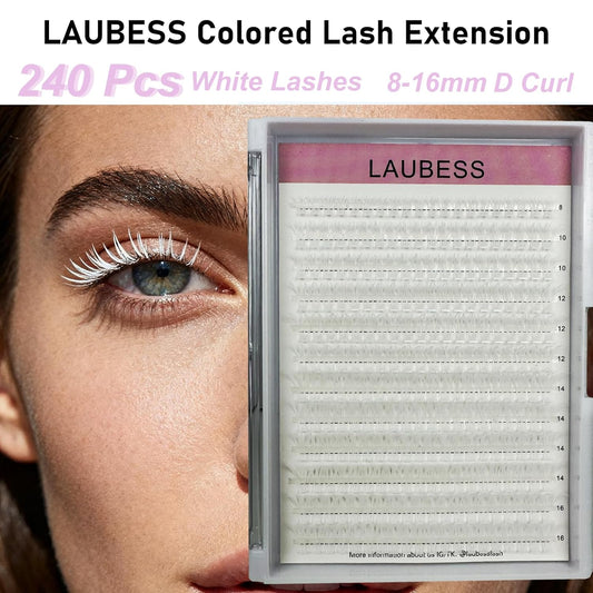 Colored Lash Clusters LAUBESS White Colored Eyelash Clusters Wispy Colored Lash Extensions Colorful Lash Clusters Individual Lashes (White 40D-0.07D-Mix8-16)