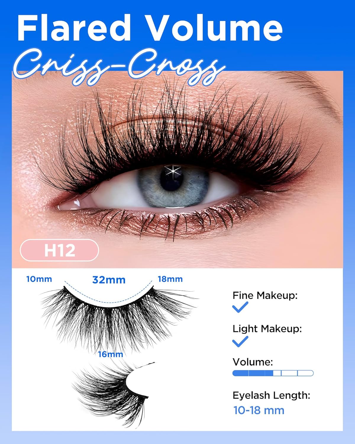 BEYELIAN 14 Pairs False Eyelashes Fluffy D Curl 10-18MM Long Wispy Lashes Pack, Soft and Lightweight 3D Volume Faux Mink Lashes, Reusable, Easy to Apply (14P-HSCS-12)