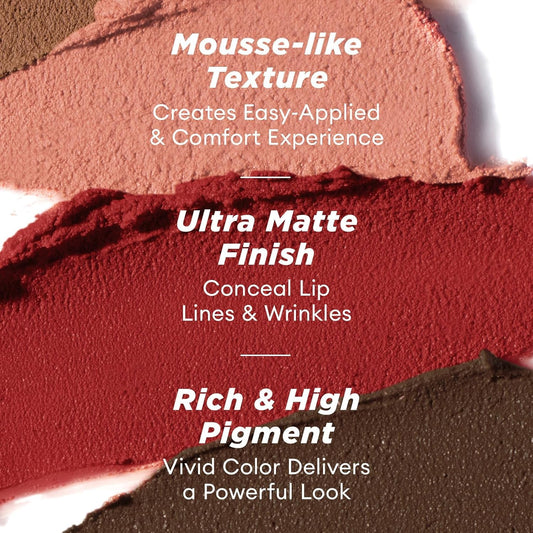 ITY Velvet Matte Finish Lip Stain-Mousse Textured Lip Clay, Red Shade, Conceals Lip Lines, Rich Pigment Lip Tint Lipsticks, 0.14 oz (4g) in Ginger, Embered.