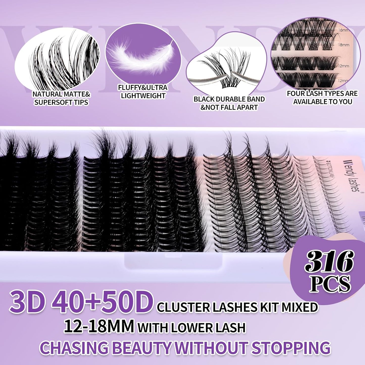 Lash Clusters Kit With Bottom Lashes 40/50/60/80/100/200D DIY Lash Extension Kit/3D Curl 12-18mm Multi-types Individual Lashes Bond and Seal, Spike, Volume Lashes Kit Lash Applicator(40/50 3DKit)