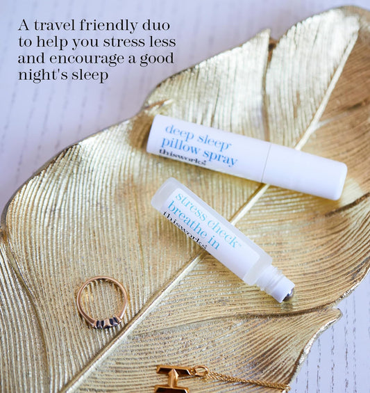 thisworks Choose Sleep Travel Kit, The Deep Sleep Pillow Mini Spray and Aromatherapeutic Roller Ball Infused with Eucalyptus, Frankincense & Lavender Essential Oils, 2x5ml