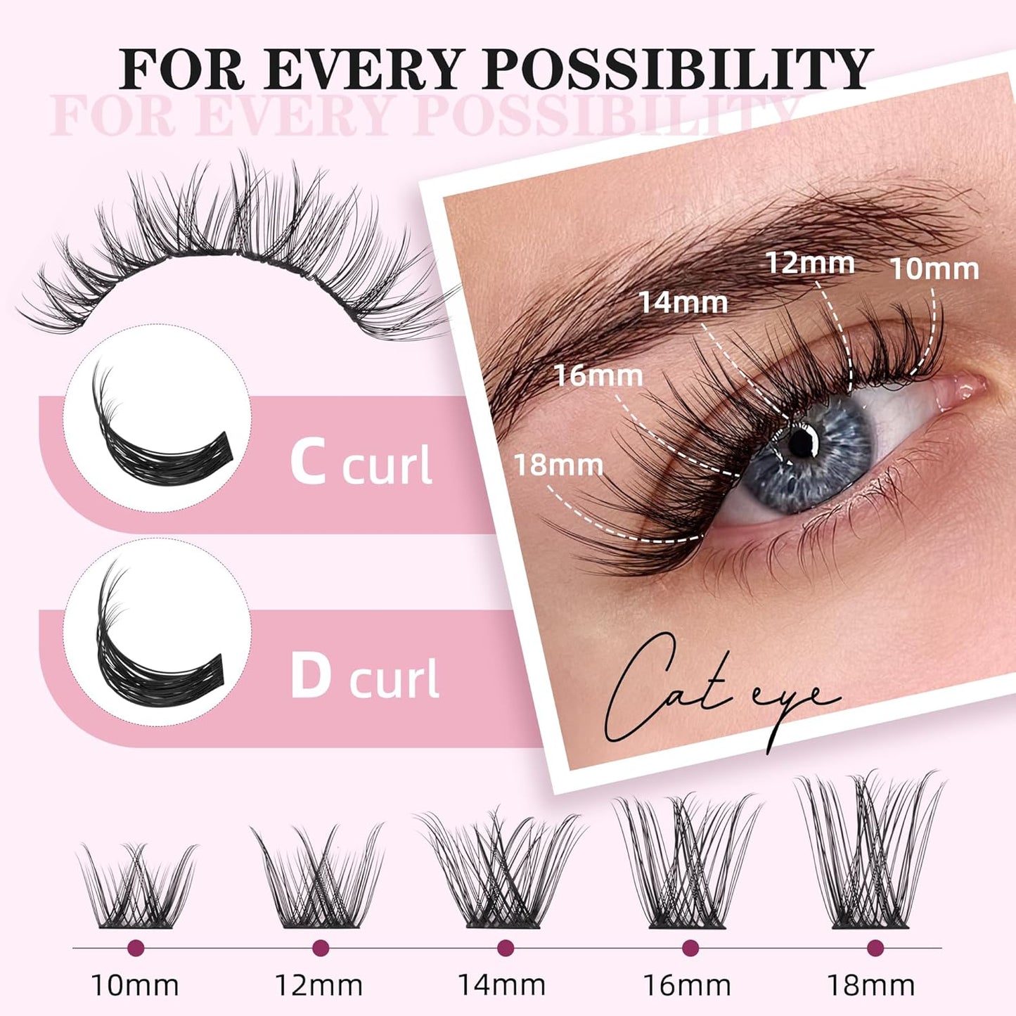 Lashes Clusters D Curl Fluffy Lash Clusters 0.07D 10-18 MIX 132 Eyelashes Individual Eyelashes Clusters DIY Lash Extensions at Home False Eyelash Wide Band Natural Eye Lash Clusters U23 Lash