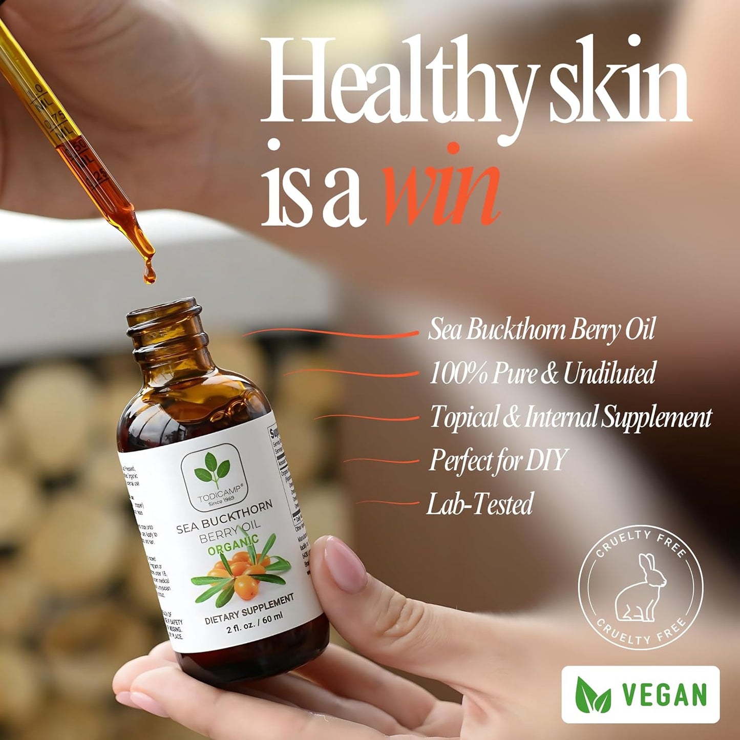 Sea Buckthorn Oil Organic - 2 fl oz Cold-Pressed Sea Buckthorn Berry Oil - Seabuckthorn Oil for Face and Organic Sea Buckthorn Oil Supplement