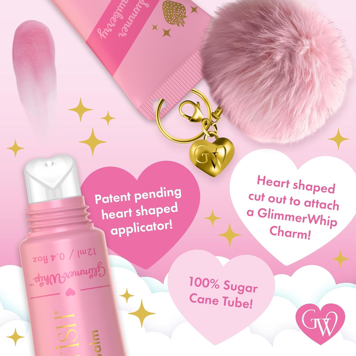 Glimmer Wish Glimmer Whip Hydrating Lip Balm – Organic Castor & Jojoba Oils, Shea & Cocoa Butters – Vegan, Non-Toxic, Moisturizing Lip Care (Summer Strawberry)