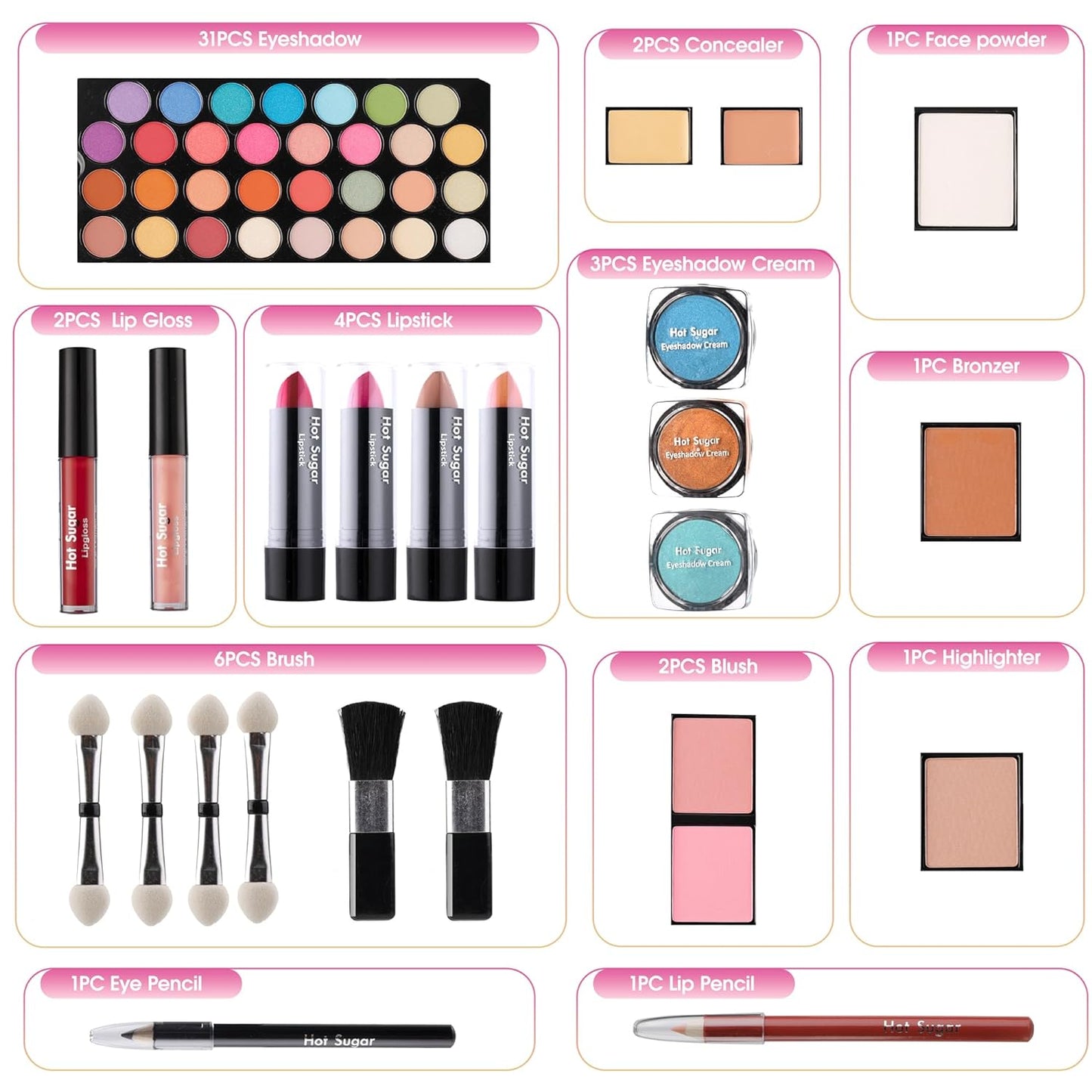 Hot Sugar Girls Makeup Kit for Birthday Gift, All in One Beginner Makeup Kit for Women Full Kit, Christmas Makeup Set for Teens 10 12 13 16 Includes Real Cosmetics and Makeup Tools (Red)