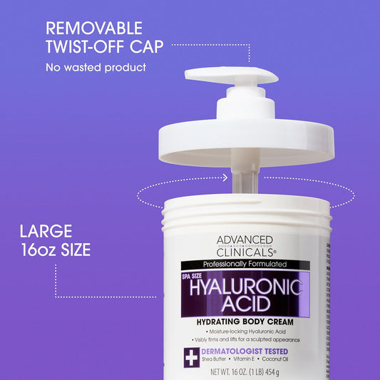 Advanced Clinicals Hyaluronic Acid Moisturizer + Fragrance Free Collagen Cream Face Moisturizer & Body Lotion 2pc Skincare Set For Women & Men Helps Reduce Appearance Of Crepey Skin & Dry Skin, 2pc