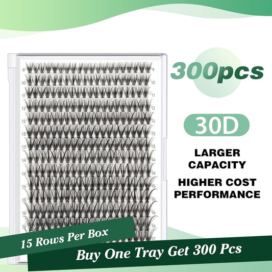 Lash Clusters 300pcs Individual Lashes 30D 0.07D Curl 9-18MIX DIY Eyelash Extension KEYYOU Large Tray Volume Soft&Natural Cluster Lashes(30D-0.07D,9-18MIX）
