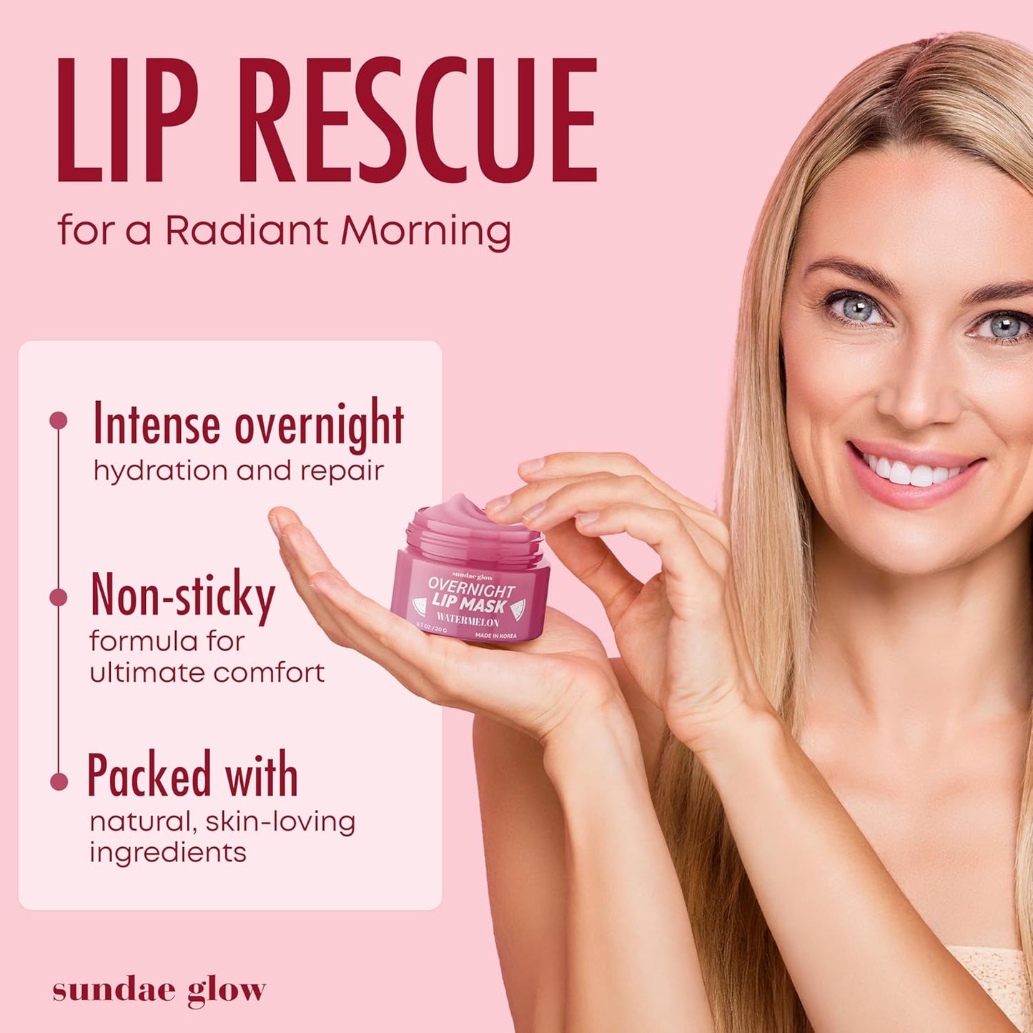 Lip Mask with Watermelon – Overnight Lip Repair, Intense Hydration & Smoothing – Dermatologist Tested, Korean Skin Care – 95% Natural, Clean Beauty, Cruelty-Free – 1 Pack