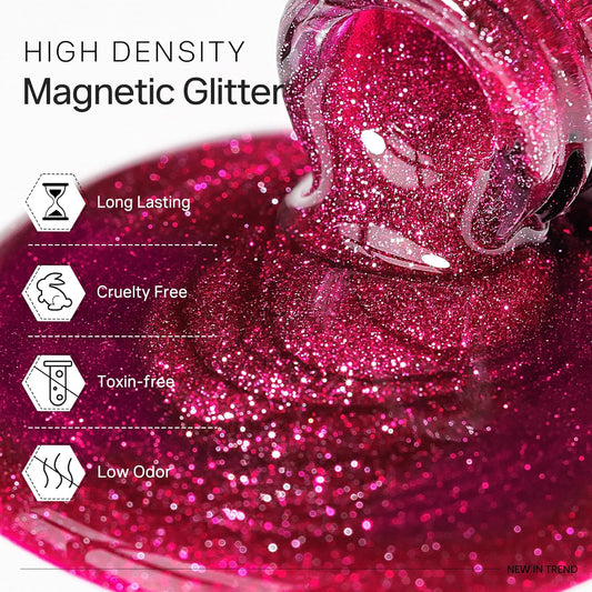 MIZHSE Cat Eye Gel Nail Polish, Neon Pink Magnetic Gel Polish Set with Magnet Stick, Crystal Smoothie Nude Hot Pink Cateye Effect Soak Off Nail Art Gift for Ladies