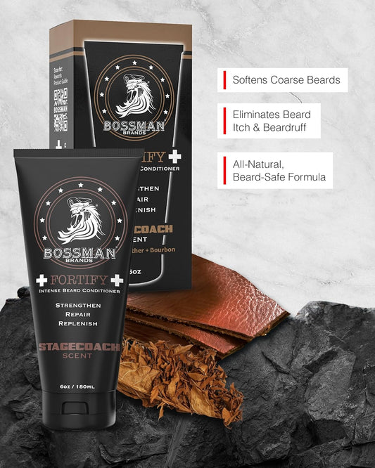 Bossman Fortify Intense Beard Conditioner for Men (Stagecoach Scent) – Moisturizes, Replenishes & Protects with Natural Ingredients – Thicker Formula, Made in USA