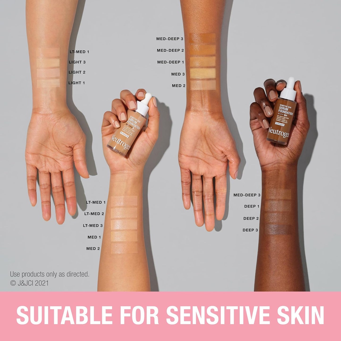 Neutrogena Healthy Skin Sensitive Skin Serum Foundation with Pro-Vitamin B5, Color Correcting & Pore Minimizing Liquid Foundation & Face Serum, Buildable Coverage, Deep 01, 1 oz