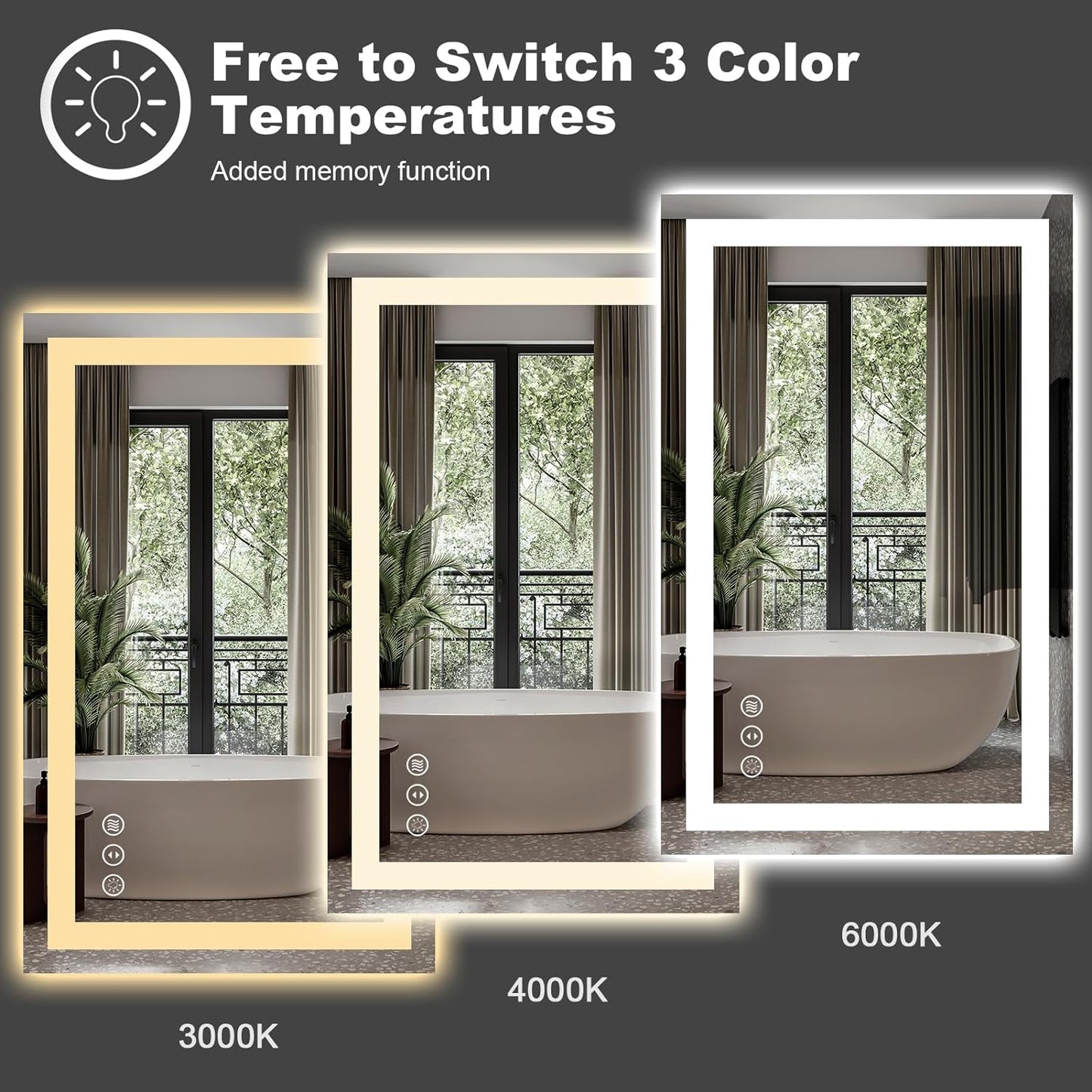 Amorho LED Bathroom Mirror 48"x 38" with Front and Backlight, Stepless Dimmable Wall Mirrors with Anti-Fog, Shatter-Proof, Memory, 3 Colors, Double LED Vanity Mirror(Horizontal/Vertical)