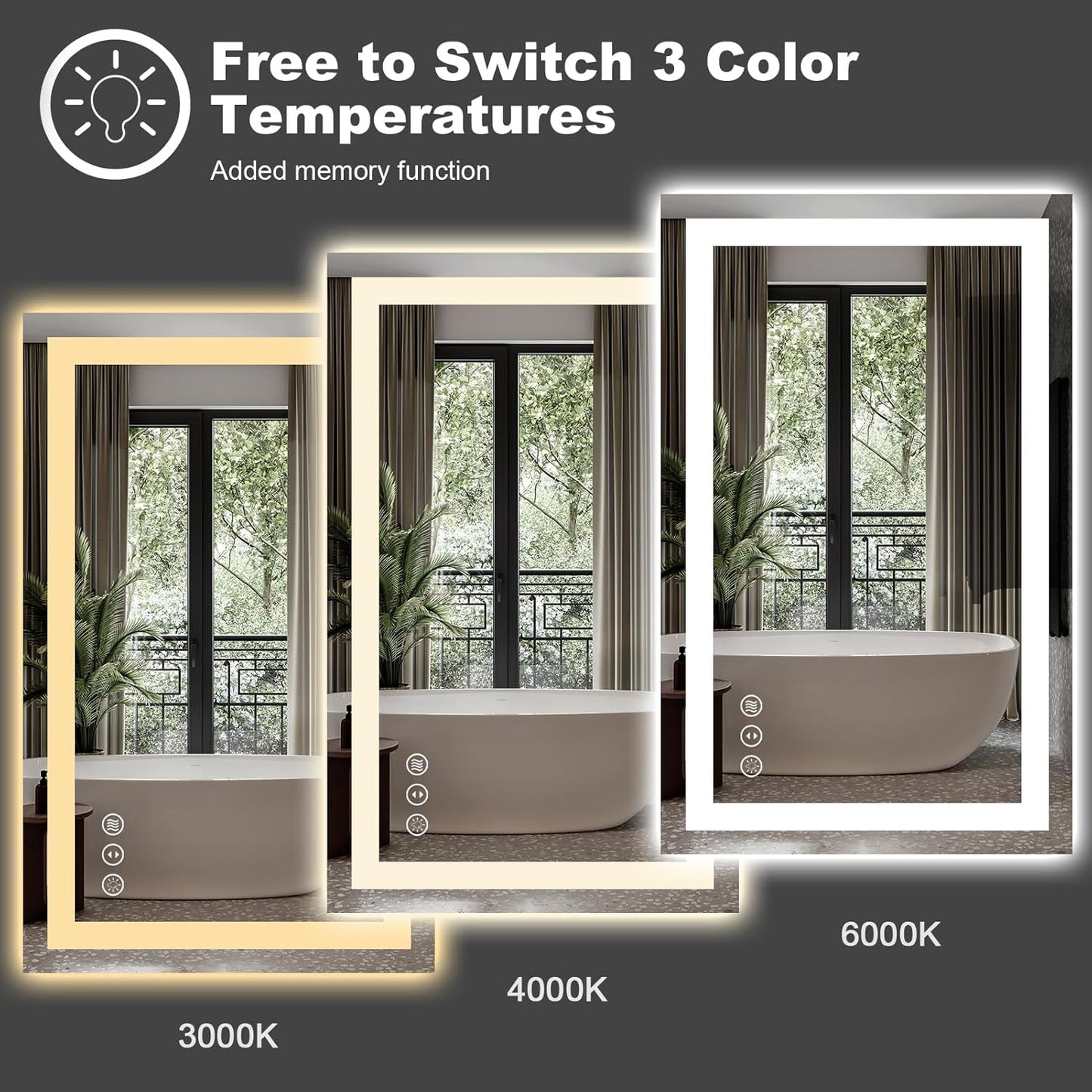 Amorho LED Bathroom Mirror 44" X36" with Front and Backlight, Stepless Dimmable Wall Mirrors with Anti-Fog, Shatter-Proof, Memory, 3 Colors, Double LED Vanity Mirror(Horizontal/Vertical)