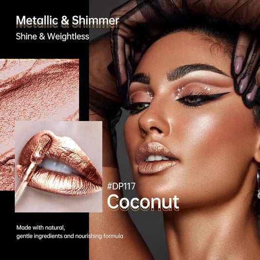 Nude Lipsticks for Women Metallic Lipstick Long Lasting Non Stick Cup Lip Gloss, Shimmer Lightweight Hydrating Full Coverage Lip Color, DP117 Coconut