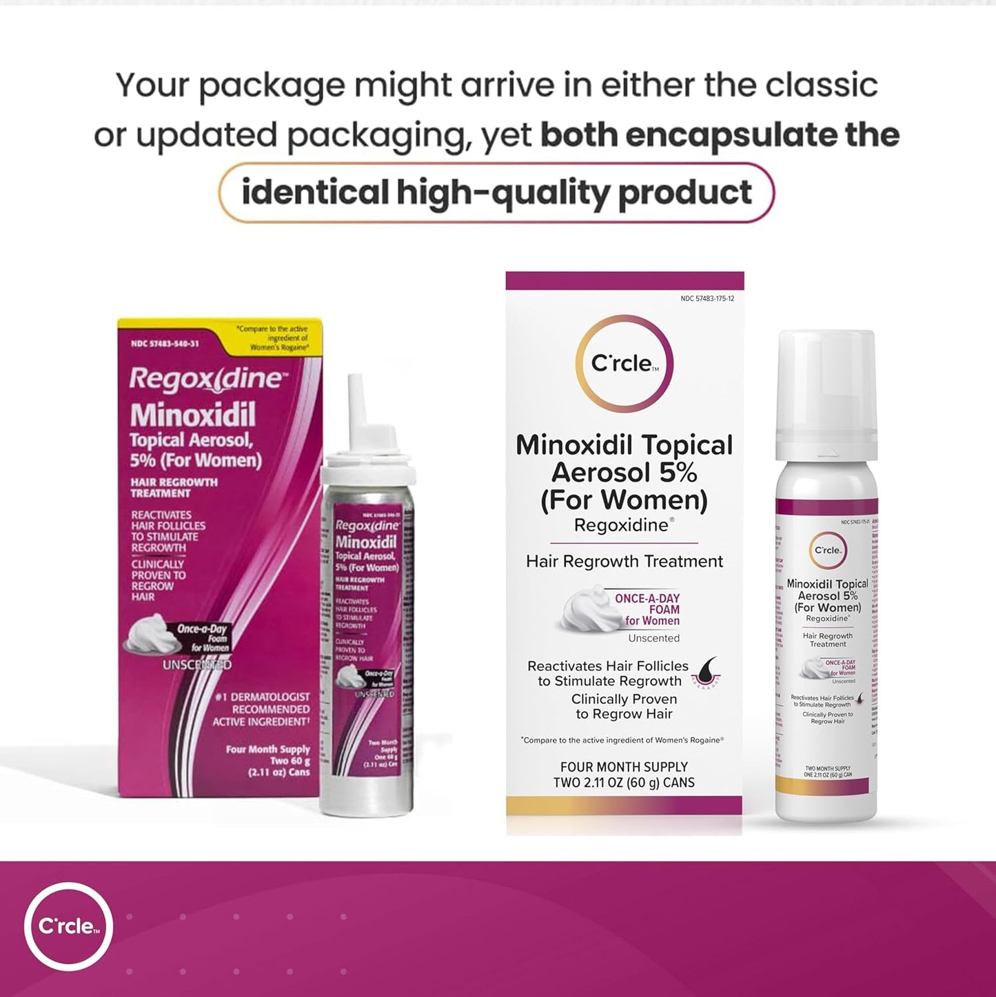 C'rcle Minoxidil for Women 5% Foam - Helps Restore Top of Scalp Hair Loss and Support Hair Growth for Women, Regrowth with Unscented Topical Treatment for Thinning Hair (5% Foam 8-Month Supply)