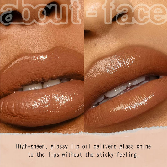 about-face Light Lock Lip Gloss Bitter Half – Non-Sticky, High-Shine Lip Oil Gloss with Coconut Oil, Peppermint & Lavender – Vegan, Cruelty-Free, Clean Beauty – 0.21 oz (Rich Espresso)