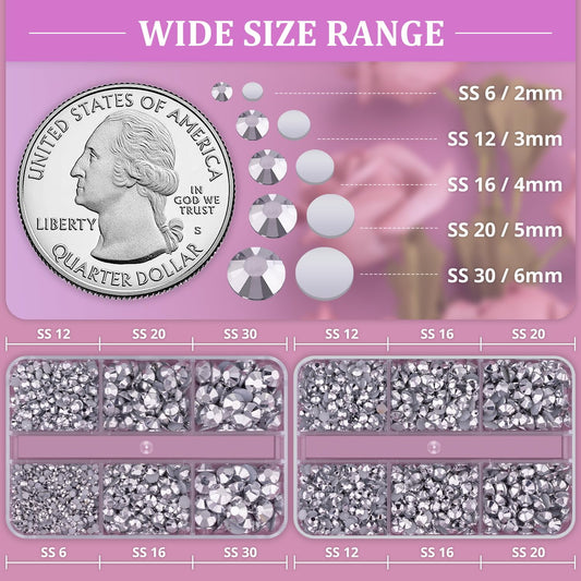 Resin Rhinestones for Crafting, 2 Boxeses Silver Multi Sizes Flatback Bedazzling Crystals for Crafts Nail Art Deco, Non Hotfix Gems Charms for Tumbler Shoes Clothing Fabric Face Makeup