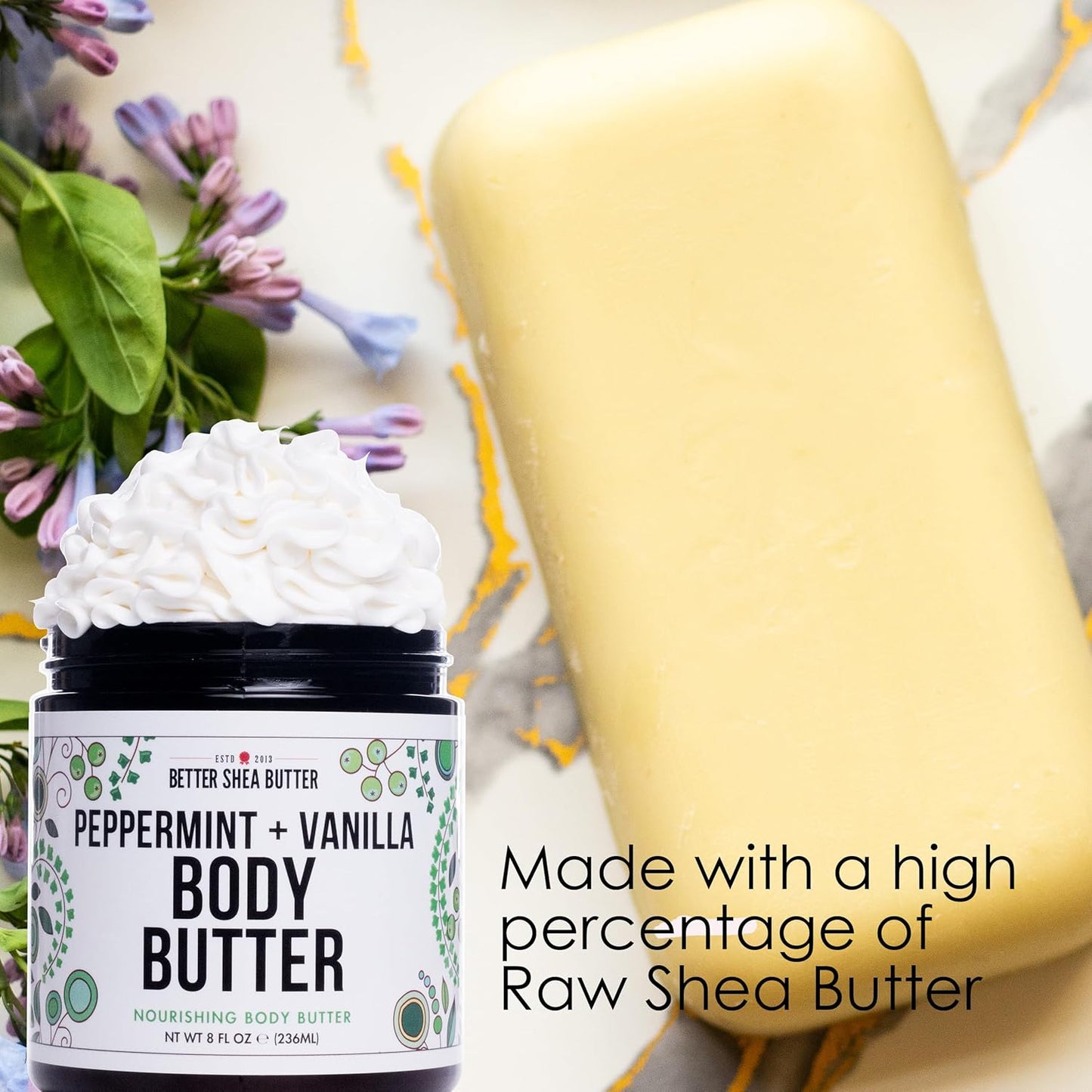 Peppermint Vanilla Body Butter - Natural Lotion for Women with Shea Butter & Jojoba Oil - Non-Greasy Whipped Body Lotion for Dry Skin - Vanilla Scented Peppermint Body Lotion
