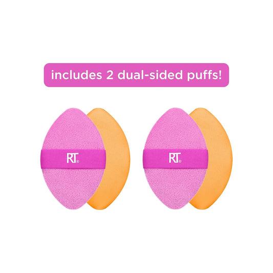 Real Techniques Miracle 2-In-1 Powder Puff 2 Pack, Dual-Sided, Full Size Makeup Blending Puff, Reversible Elastic Band, Makeup Sponge & Powder Puff, For Liquid, Cream & Powder Products, Crulety-Free