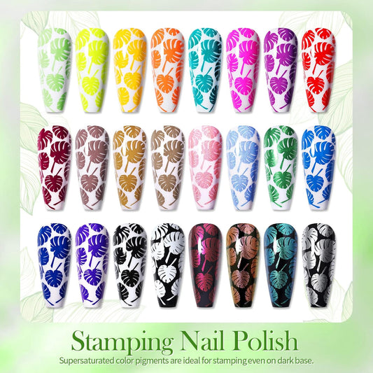 Born Pretty Nail Art Stamping Polish Holographic Chameleon Effect Fingernail Stamp Polish Set Manicure Print Nail Polish for Stamping Plates 24 Colors Bulk Nail Polish Set Gift Collection