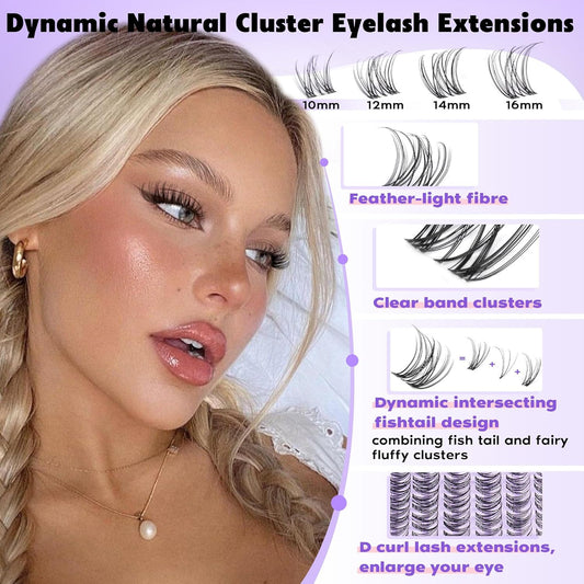 Invisible Band Lash Clusters Kit Wispy Natural Cluster Eyelash Extension Kit DIY Lash Extension Kit C Curl 10-16MM Eyelash Clusters Volume Individual Lashes Kit by Goddvenus