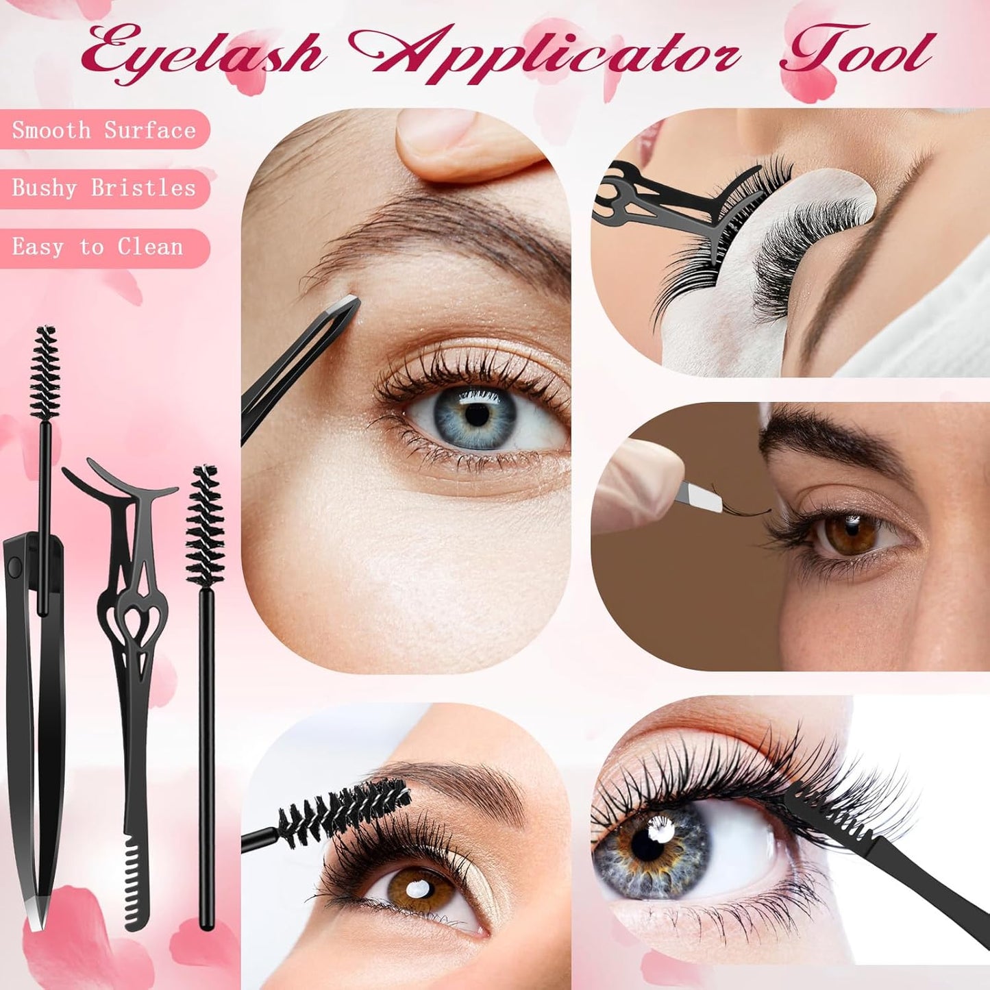Eyelash Applicator Tool – 2-in-1 Lash Applicator Tool Set with Eyelash Extension Tweezers, Brush – Professional Eye Lash Applicator Tools for DIY Eyelash Extensions, Cluster Lashes