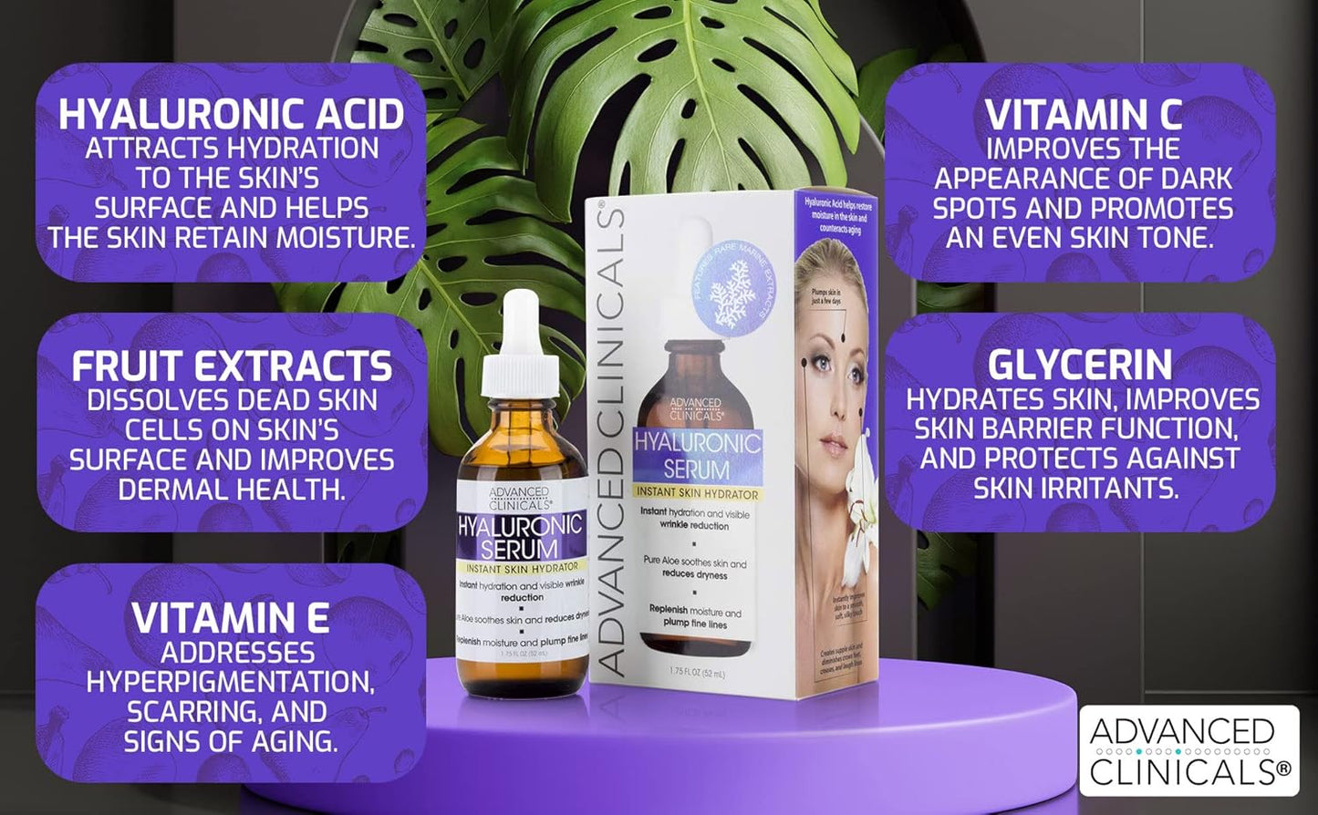 Advanced Clinicals Hyaluronic Acid Face Serum & Peptide Facial Serum Skin Care Bundle W/Collagen Skincare Set. Hydrating Serums For Wrinkles, Dry Skin, Fine Lines, 1.75 Fl Oz (Set of 2)