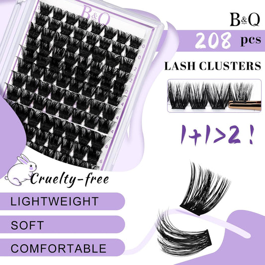 Lash Clusters 208 PCS Cluster Lashes Individual Lashes B06 Eyelash Extensions 10-18mm DIY Lash Extensions D Curl Volume Wispy Soft Comfortable Band False Lashes (D-10-18MIX,B06)
