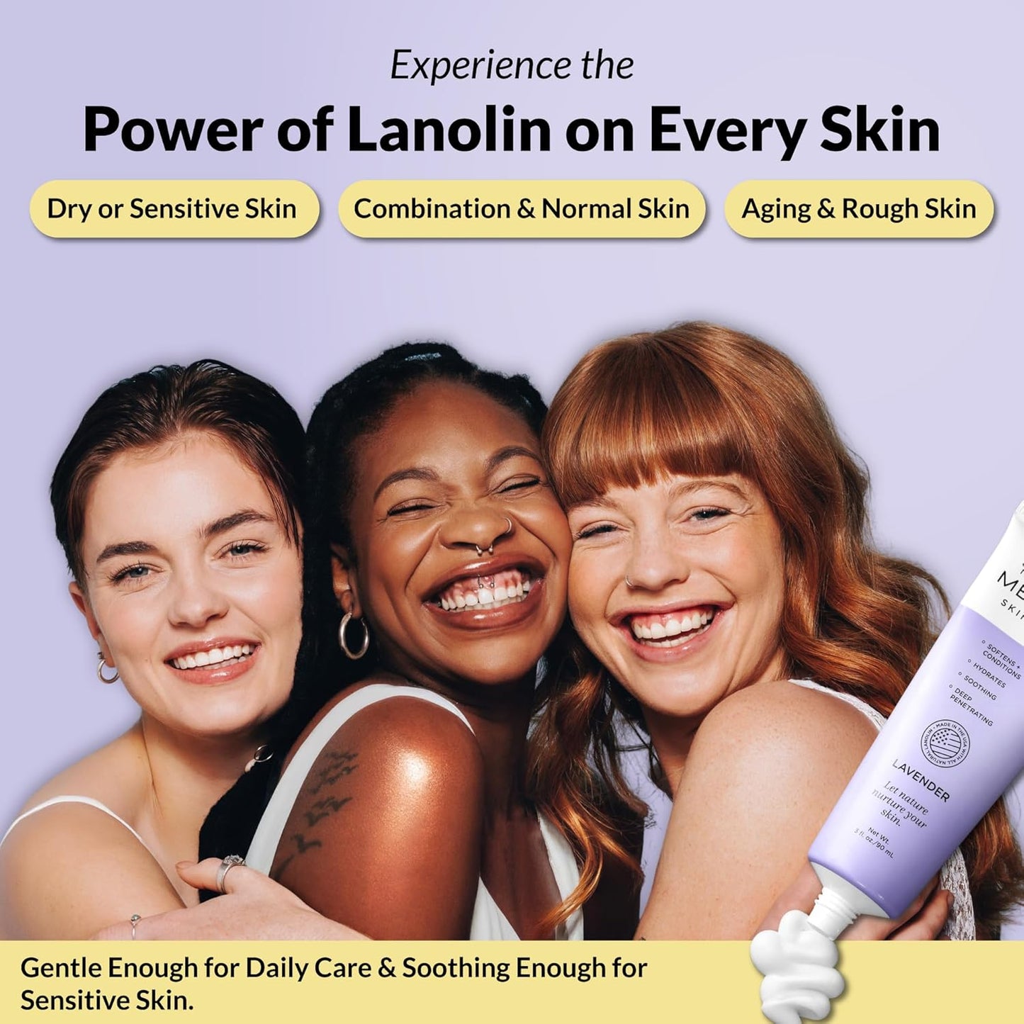High Meadow Lanolin Skin Cream - Deep Hydration Formula for Soft, Radiant Skin Care - Repairs Dry and Cracked Skin on Hands, Feet & Elbows - Multi-Purpose Soothing Lotion - 3.0 Oz Lavender Moisturizer