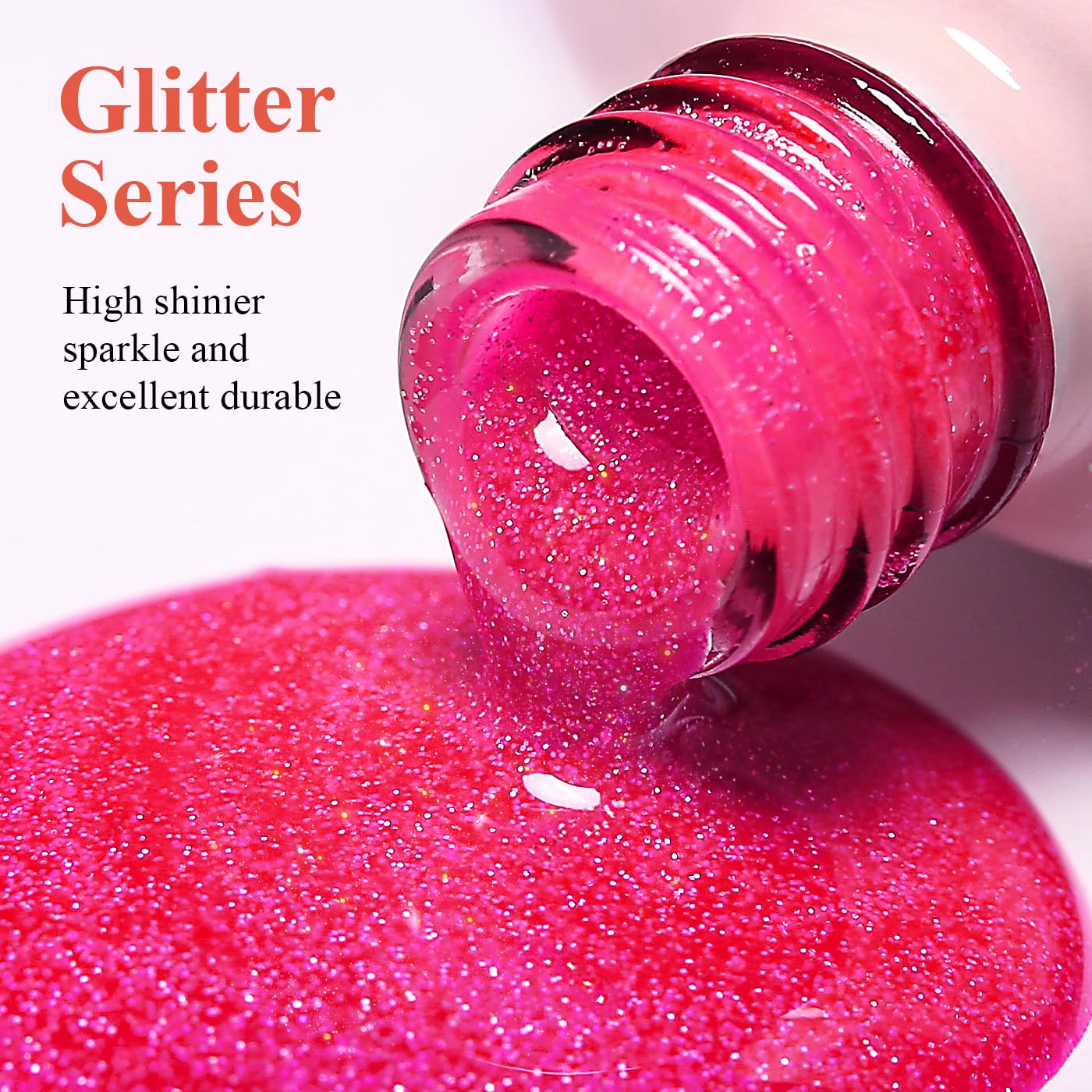 Imtiti Glitter Gel Nail Polish, Rose Pink Iridescent Glitter Nail Gel Polish Diamond Shimmer Sparkle Soak Off UV LED Spring Summer Manicure 10ML
