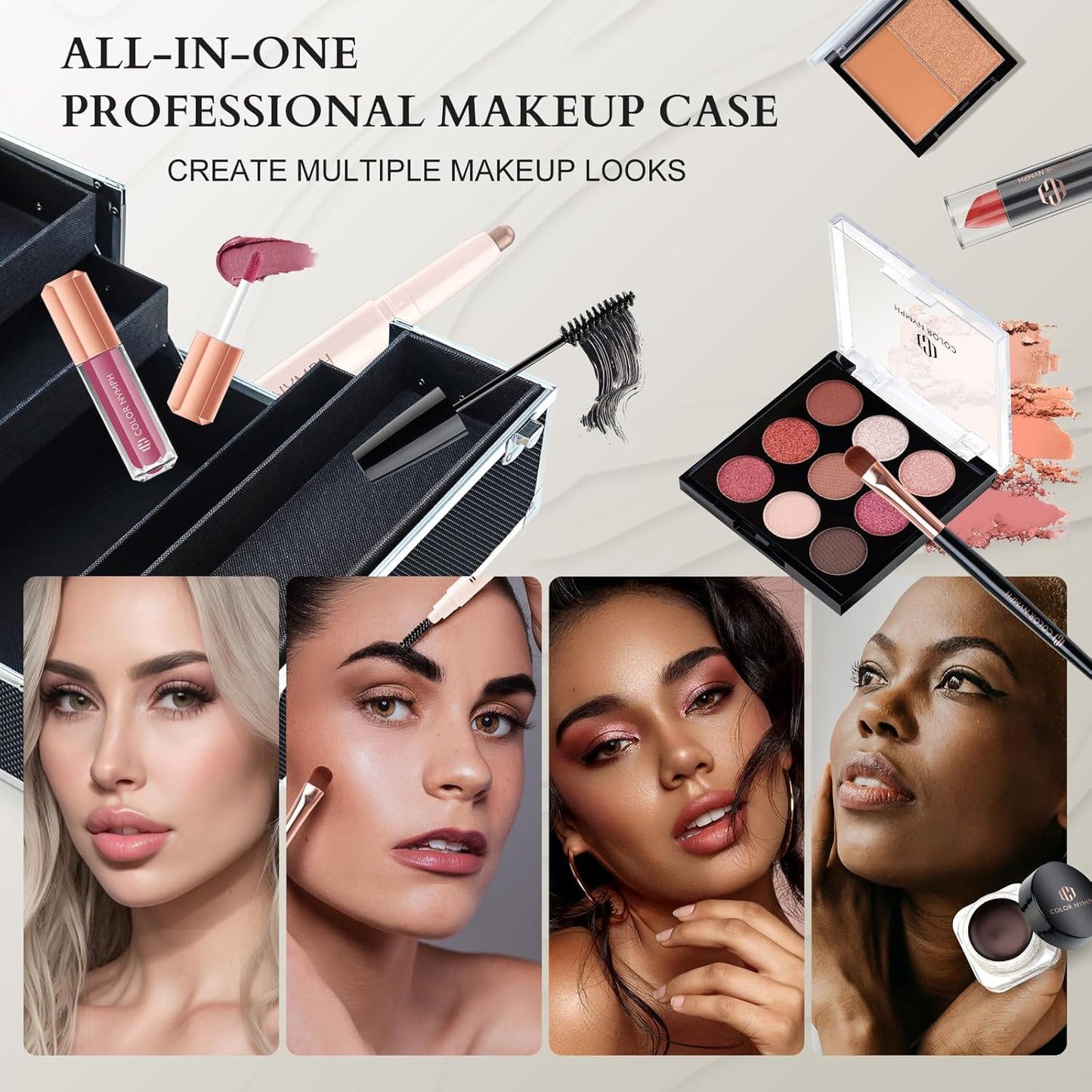 Color Nymph Makeup Sets for Teens Girls Women, Professional Makeup Kits All In One Makeup Set Storage Train Case, Beginner Full Cosmetics Kit with Eyeshadow Blush Lipstick Lipgloss Mascara etc Black