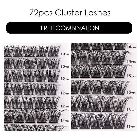 Cluster Lashes 72 Individual Lashes Clusters Eyelash Extensions False Eyelashes DIY Lash Extension Kit Reusable False Eyelashes Natural Look Mix 10-16mm C D Curl-DM01