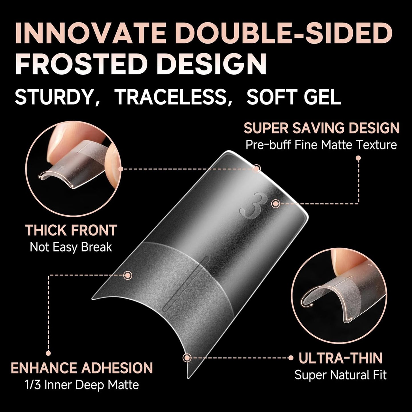 UNA GELLA Medium Square Gel Tips Full Matte Square Nail Tips 216pcs Half Cover Clear False Acrylic Nails for Nail Extensions, DIY Art Salon 12 Sizes