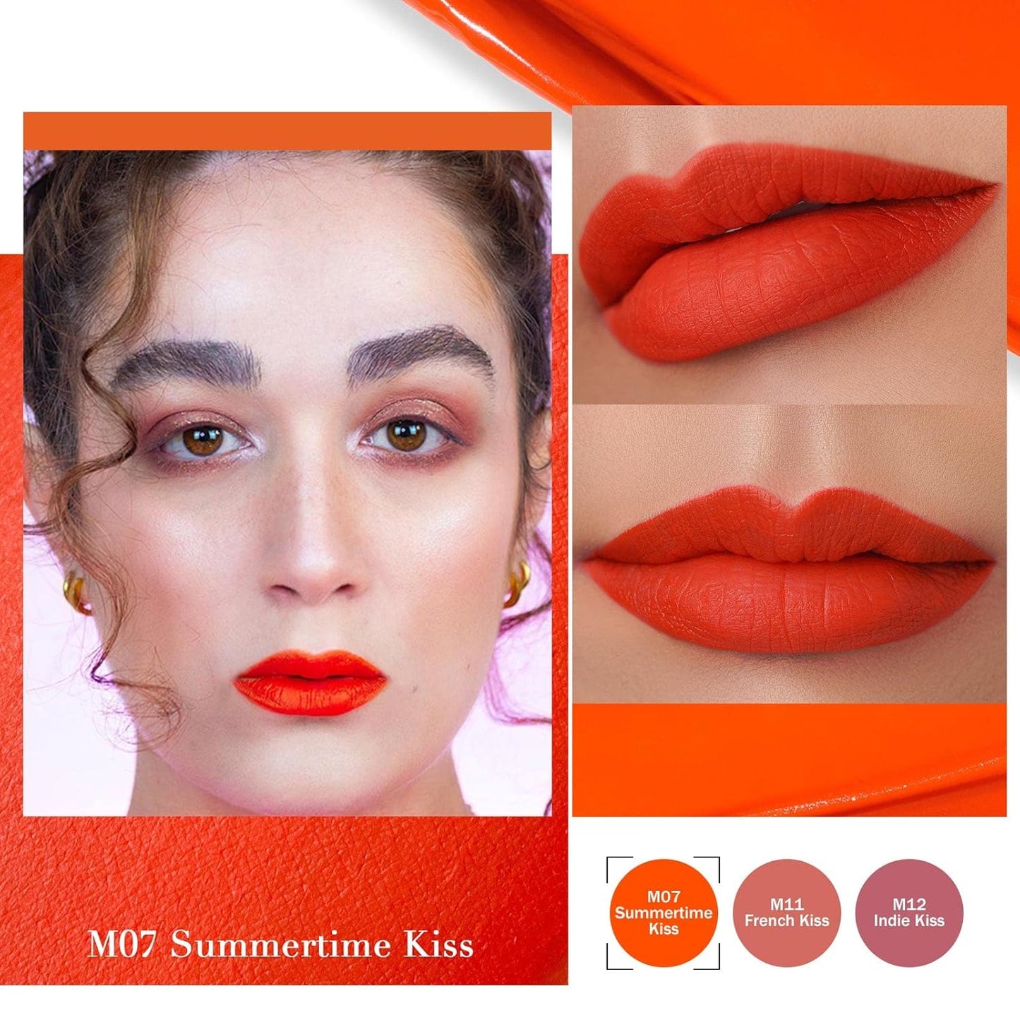 Oulac Pink Matte Lipstick Set for Women，Purple, Orange Lip Stain Long Lasting Waterproof, No Transfer, Creamy High Pigmented Formula with Rose Oil, Vegan & Cruelty-Free (M06+M07+M14)