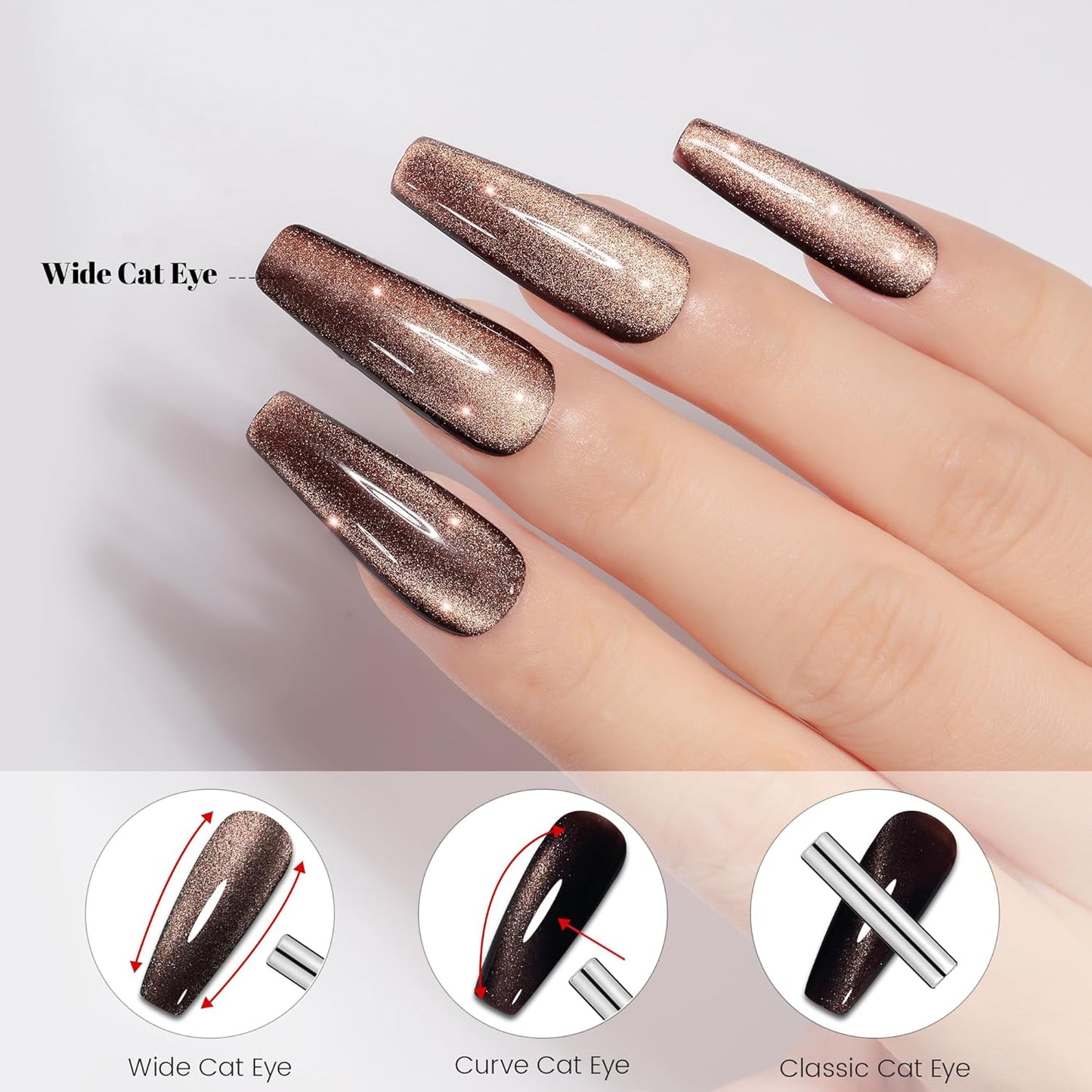 YTD Likomey Cat Eye Gel Nail Polish,15ml Brown Holographic Translucent Neutral Velvet Jelly Sheer Shiny Magnetic Gold Glitter Fall Winter UV Color Varnish with Magnet Stick,MY386