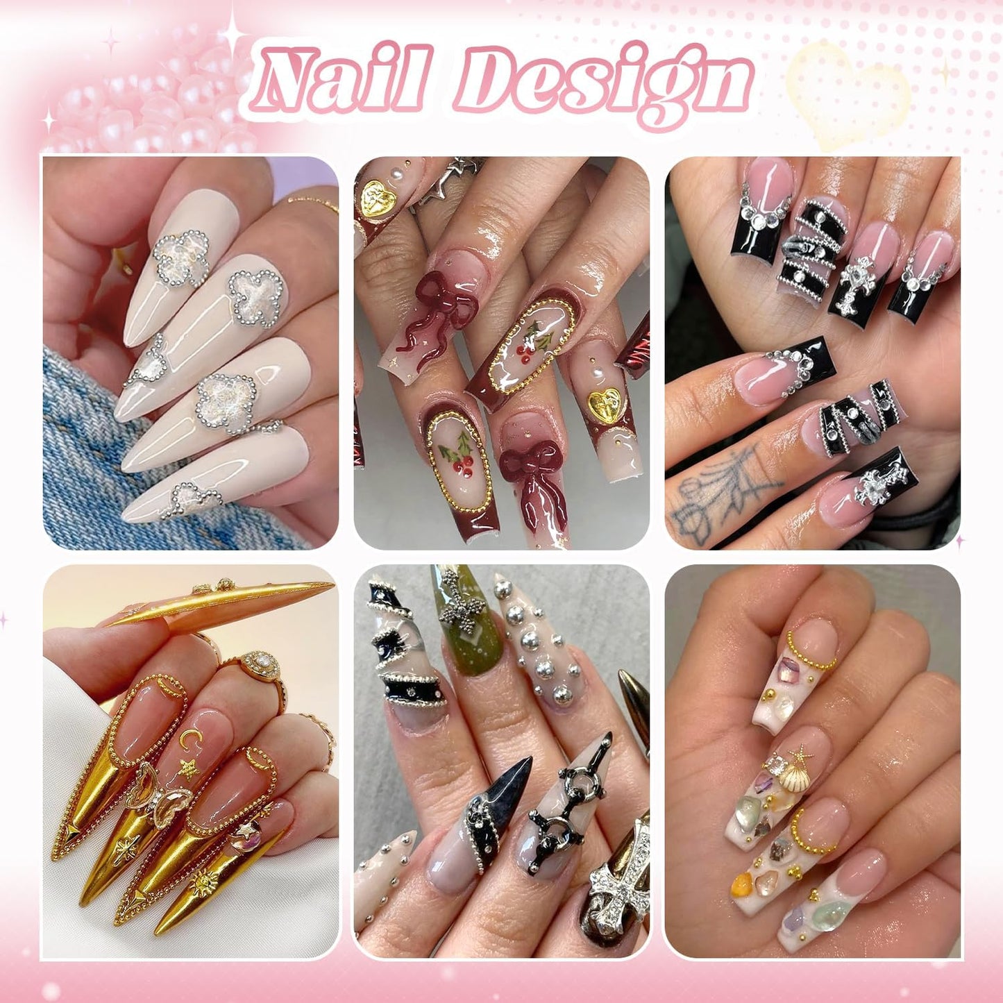 1-3MM Mini Small Nail Beads Metal Caviar Bead Silver Gold Nail Charms and Gems Ball, Nail Chain for Nail Art Accessories Supplies Gold Rhinestones for Women Manicure