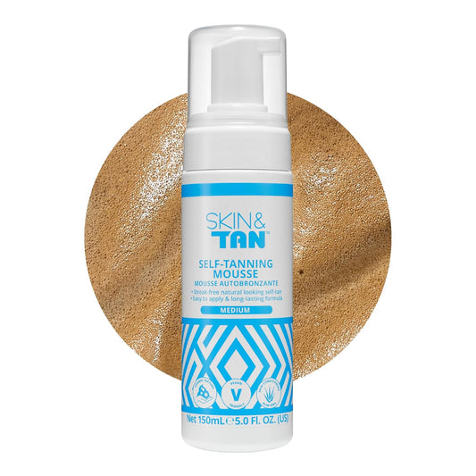 Skinny Tan Self-Tanning Mousse - Long-Lasting and Non-Drying Formula - Coconut and Vanilla Scent - Easy To Apply Luxurious, Foam Texture - Streak Free and Natural Looking Results - Medium - 5 oz