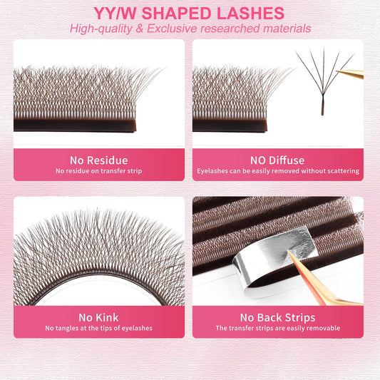 W Lash Extensions Brown 5D Eyelash Extensions W Shape 0.07mm Thickness C Curl Mix 8-15mm Premade Fans Volume Lashes Matte Black Crisscross(W-Brown-5D-0.07-C,8-15mm)