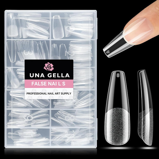 UNA GELLA Long Coffin Nail Tips: 216pcs Coffin Acrylic Fake Nails Full Cover Gel Nail Tips Press On Nails Clear Tips for Nail Extension DIY Salon 12 Sizes